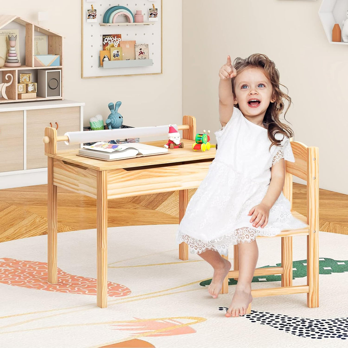 Mesa de manualidades para niños con silla para sala de juegos