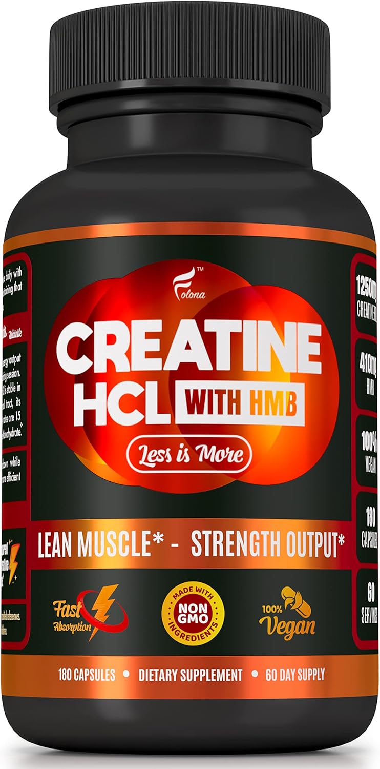 Cápsulas de Creatina HCL con HMB, Suplemento Vegano 180 cápsulas