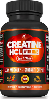 Cápsulas de Creatina HCL con HMB, Suplemento Vegano 180 cápsulas