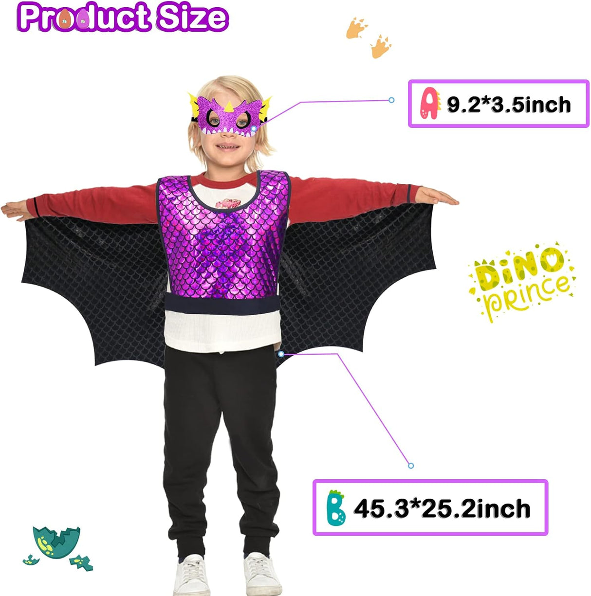 Disfraces de alas de dragón para niños talla única morado