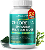 Suplemento de Chlorella, Spirulina, Musgo de Irlanda, Moringa y Clorofila, 180 cápsulas