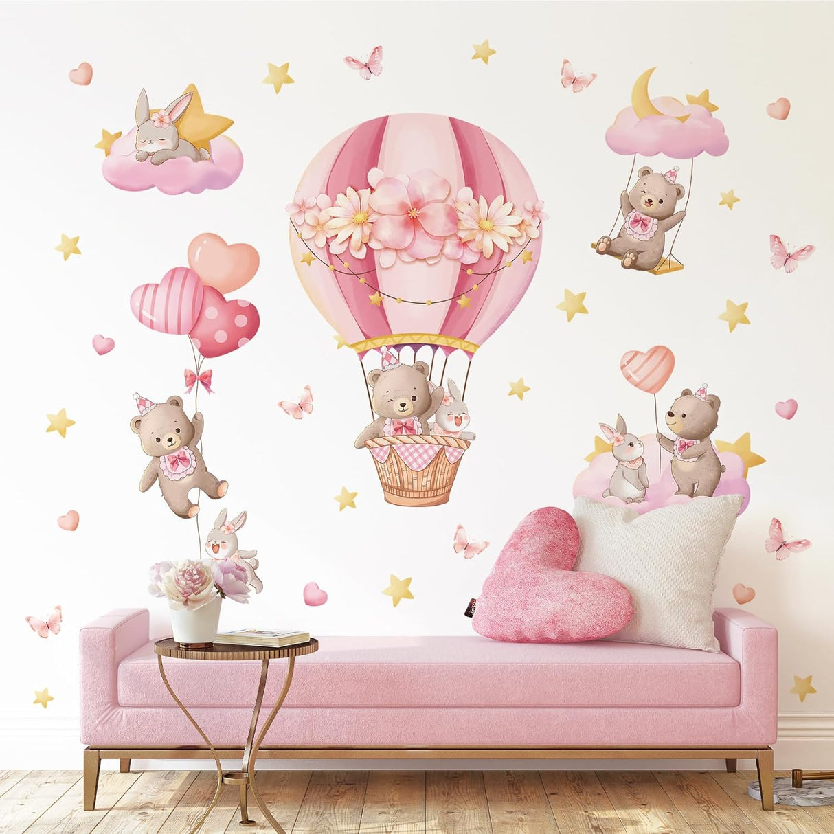 Pegatinas de Pared Tanlaby, Osito y Conejo, Decoración Infantil
