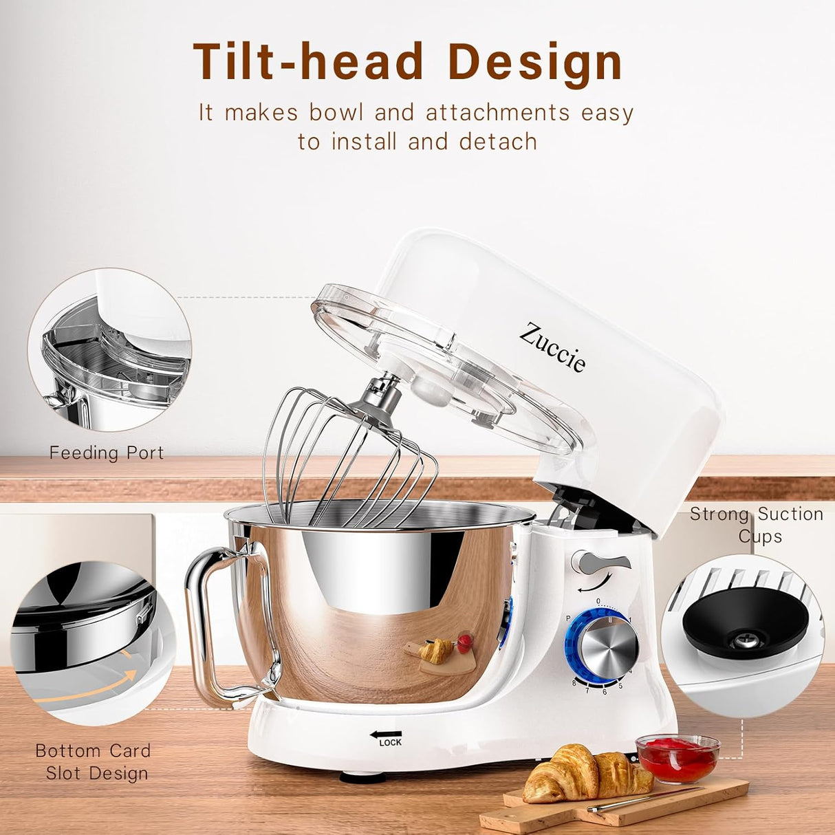Batidora de pie, Zuccie 4.8QT, 380W, 8+P velocidades, modelo