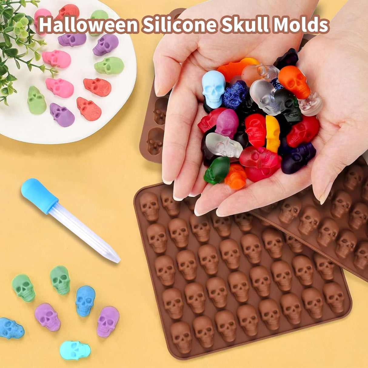 Moldes de Silicona Calavera, 2 Pzs, 40 Cavidades, Halloween