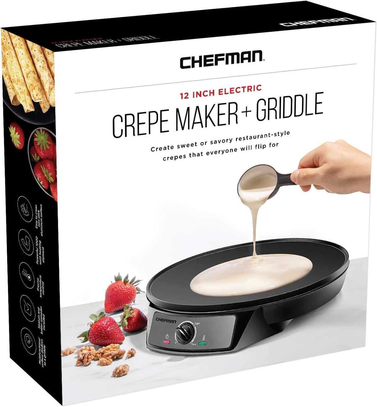 Chefman Crepera eléctrica control de la sartén  de acero