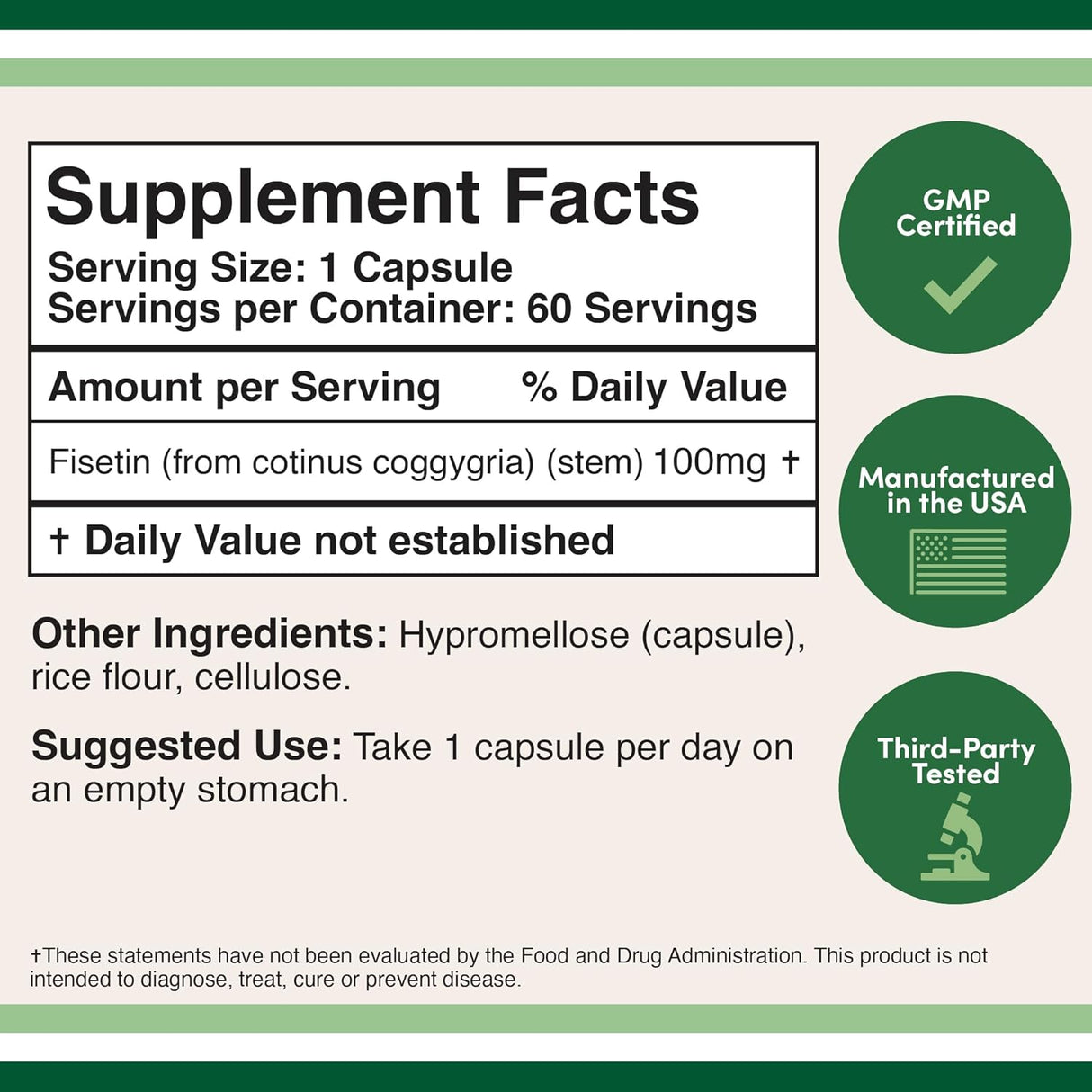 Suplemento de fisetina 100 mg de flavnonoles bioactivos