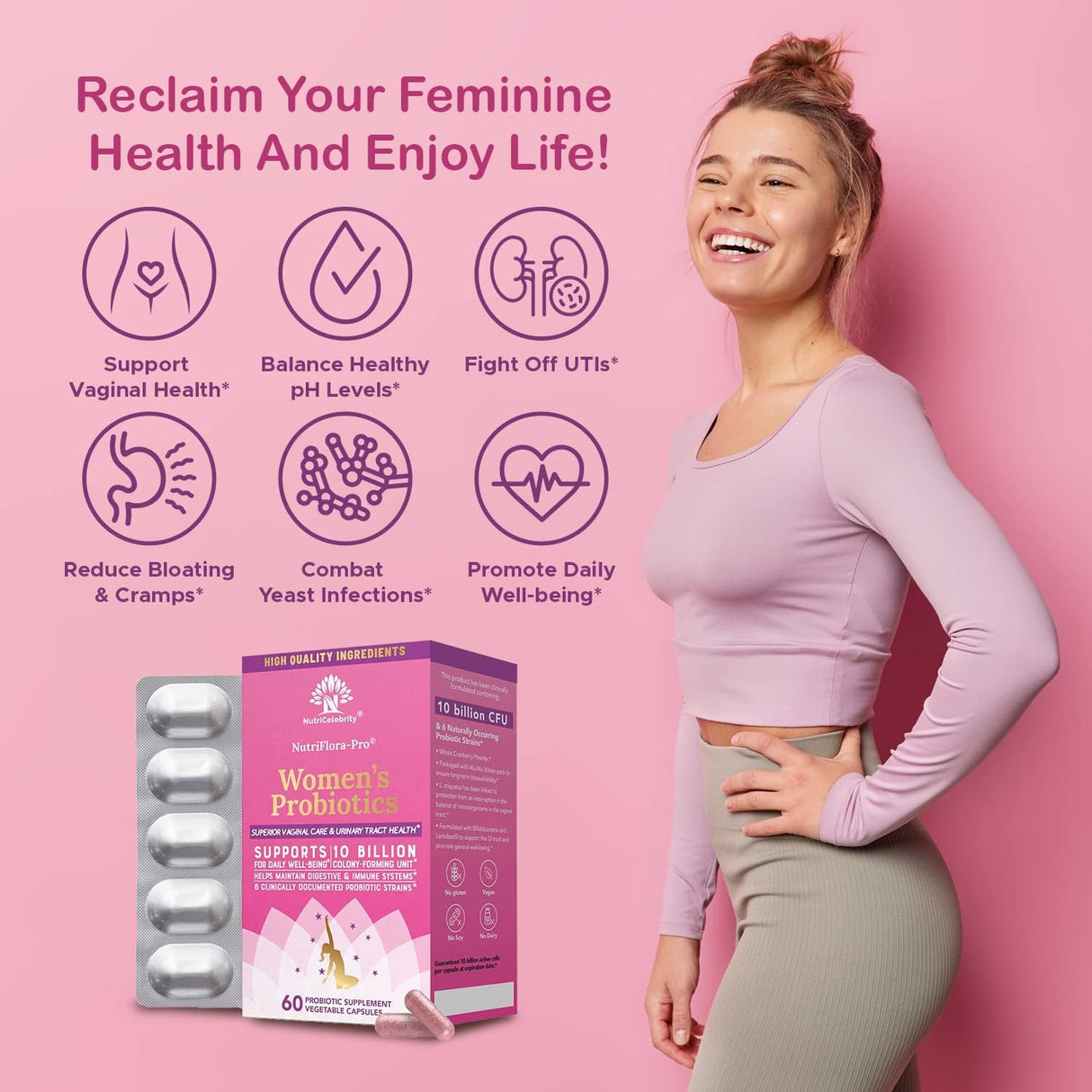 Suplementos Pro Probióticos  Apoya la salud vaginal 6 cepas