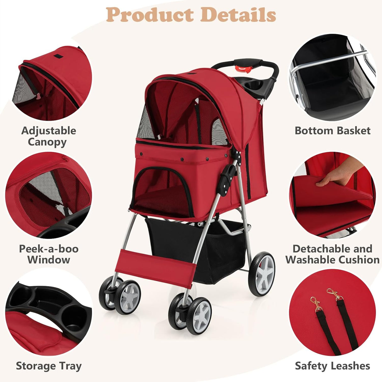 Carrito para Perros Giantex, Plegable, Ruedas Bloqueables, 4 en 1