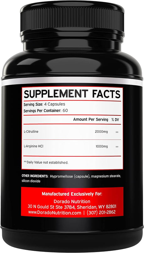Suplemento L-Arginina L-Citrulina 3000mg - Sin Gluten, Vegan