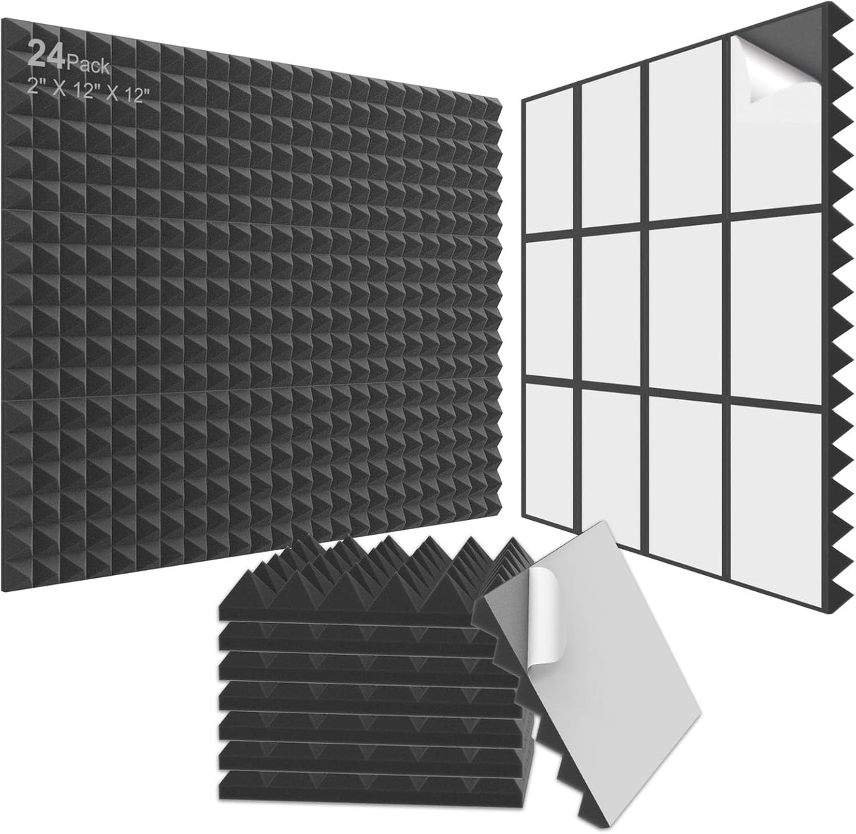 Paneles acústicos JBER 24Pack, 2 x 12, autoadhesivos