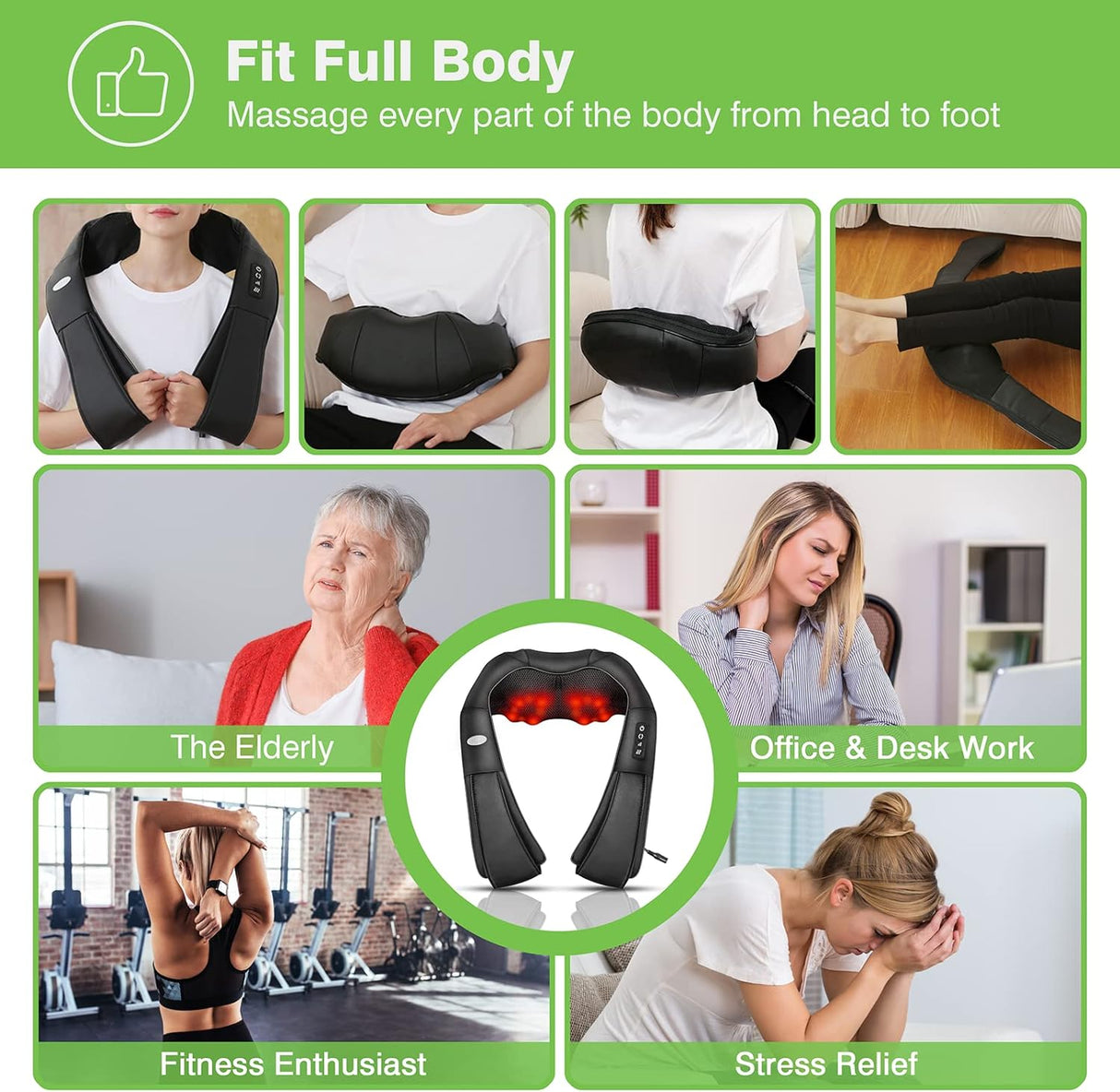 Masajeador Shiatsu Cotsoco con Calor, Alivio Muscular 3D
