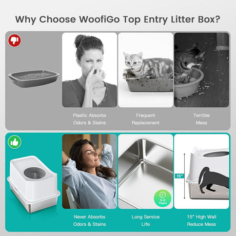 Caja de arena para gatos de acero inoxidable WoofiGo