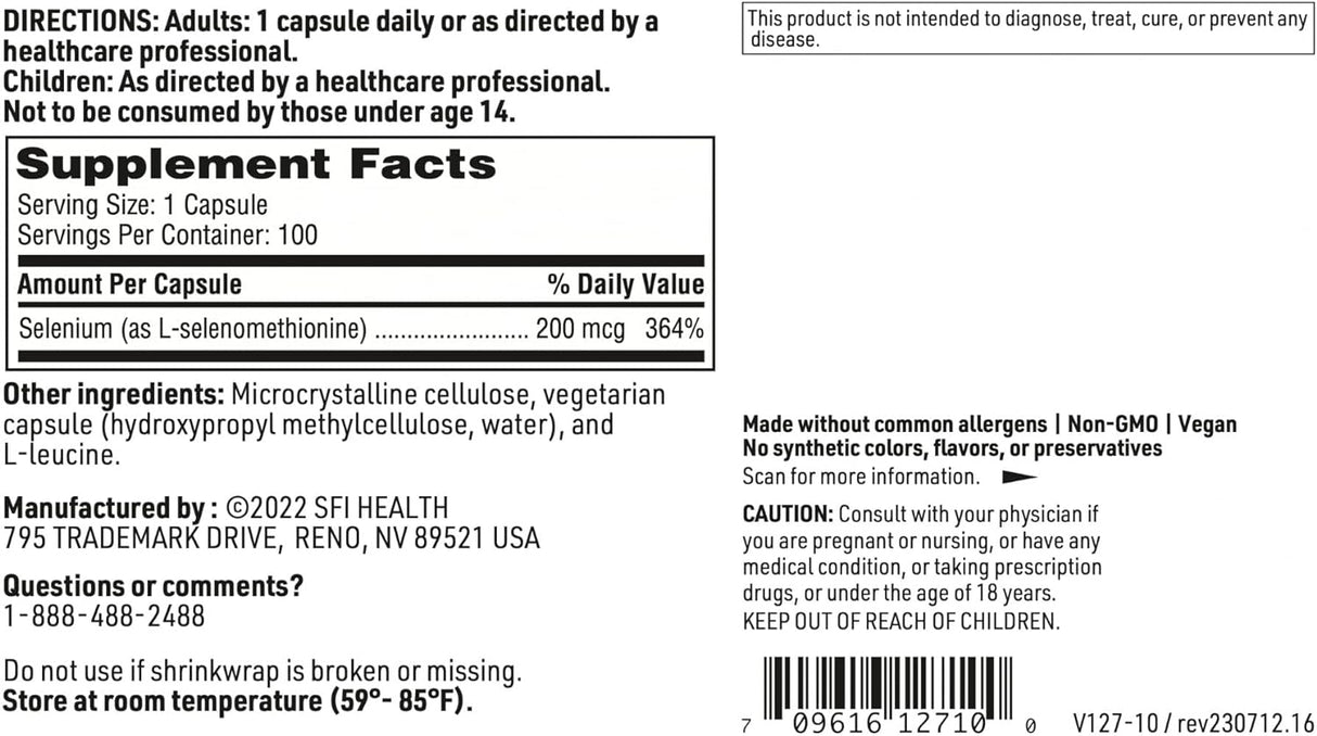 Suplemento Klaire Labs Seleno Met 200 mcg de selenio 100 un