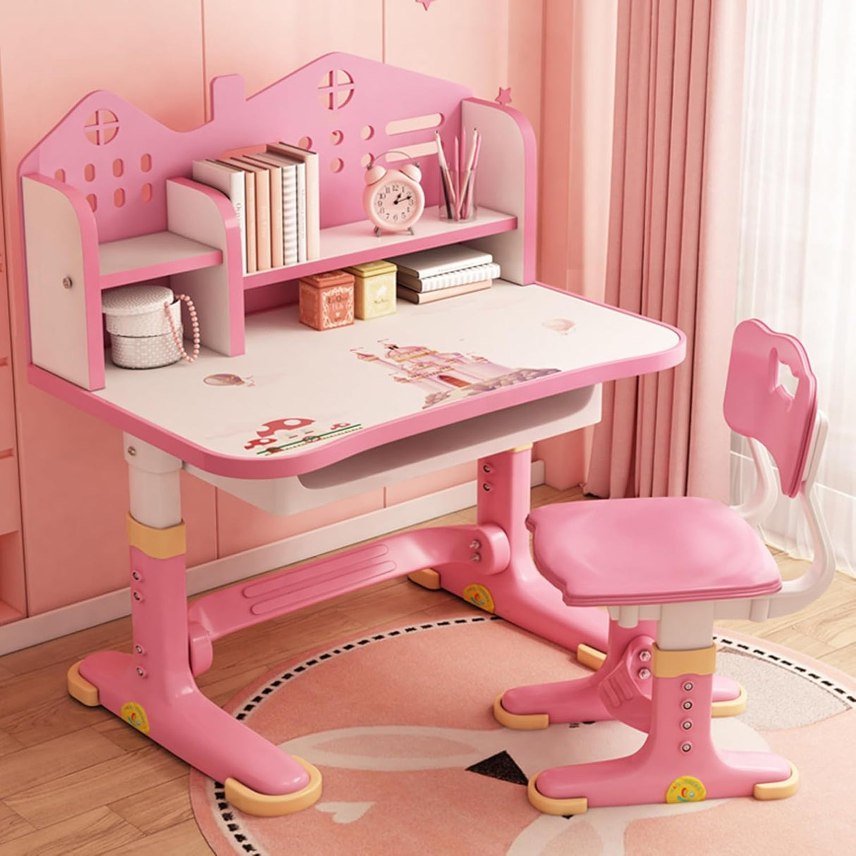 Escritorio y Silla Ajustables para Niños con Estante y Cajón