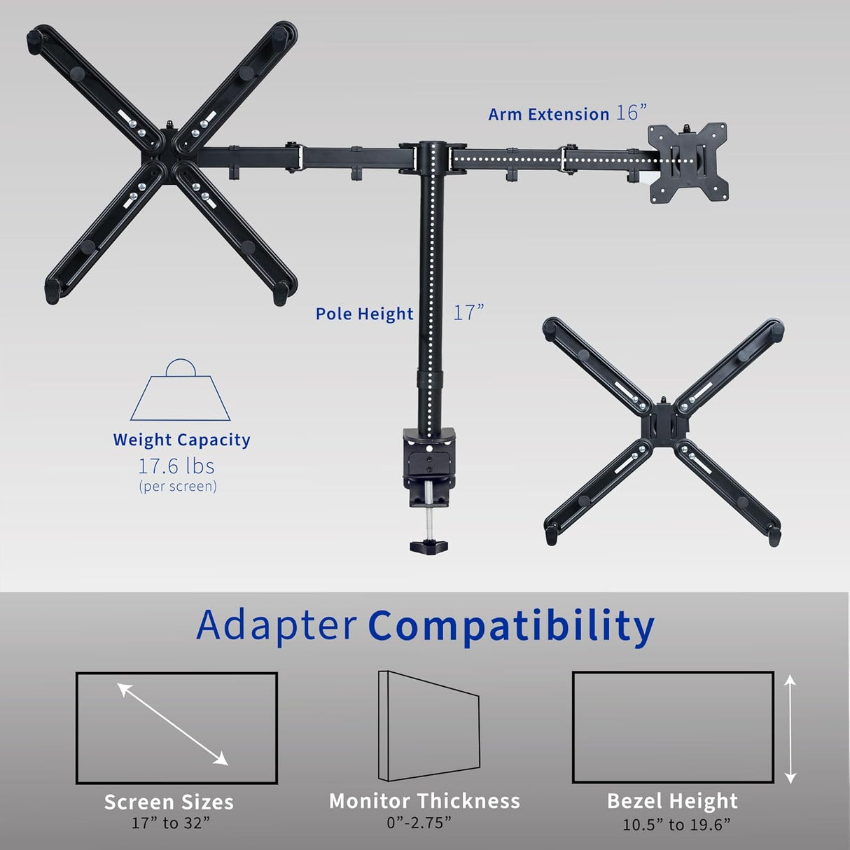 Soporte Doble para Monitor VIVO, Ajustable, STAND-V002VA