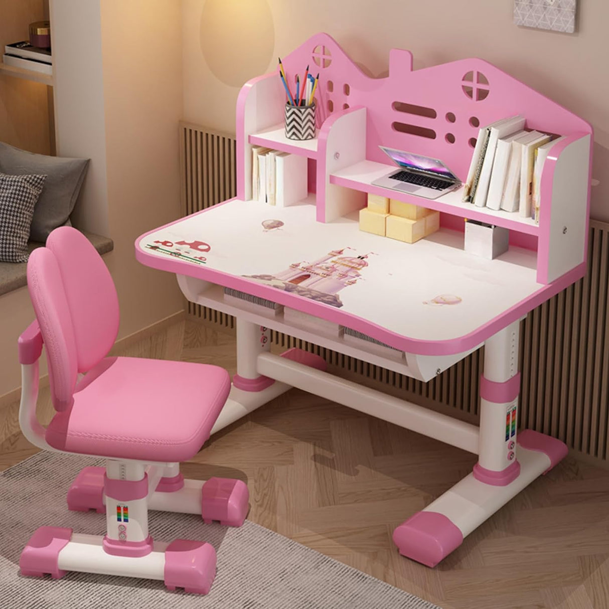Escritorio y Silla Ajustables con Cajones para Niñas