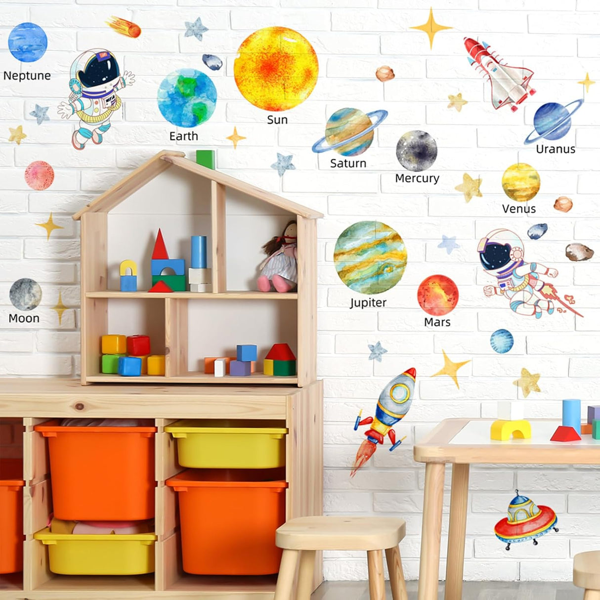 Adhesivo Pared Sistema Solar, Decoración Espacial para Niños