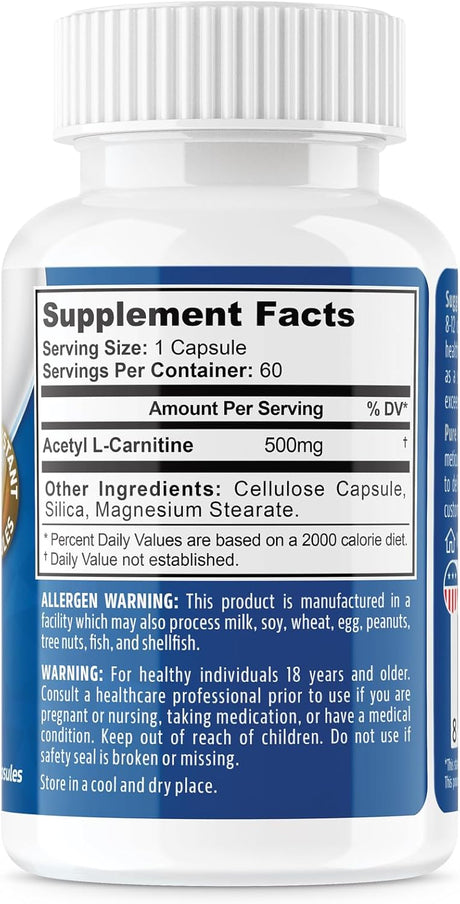 Cápsulas de Acetil L-Carnitina 500mg NeuropAWAY 60 Veggie Caps