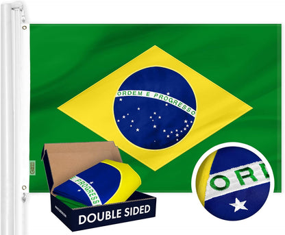 G128 Bandera brasileña de Brasil | 3 x 5 pies | Serie Double ToughWeave de poliéster 210D bordado de doble cara | Bandera de país, diseño bordado, interior/exterior, ojales de latón, resistente, 2 capas