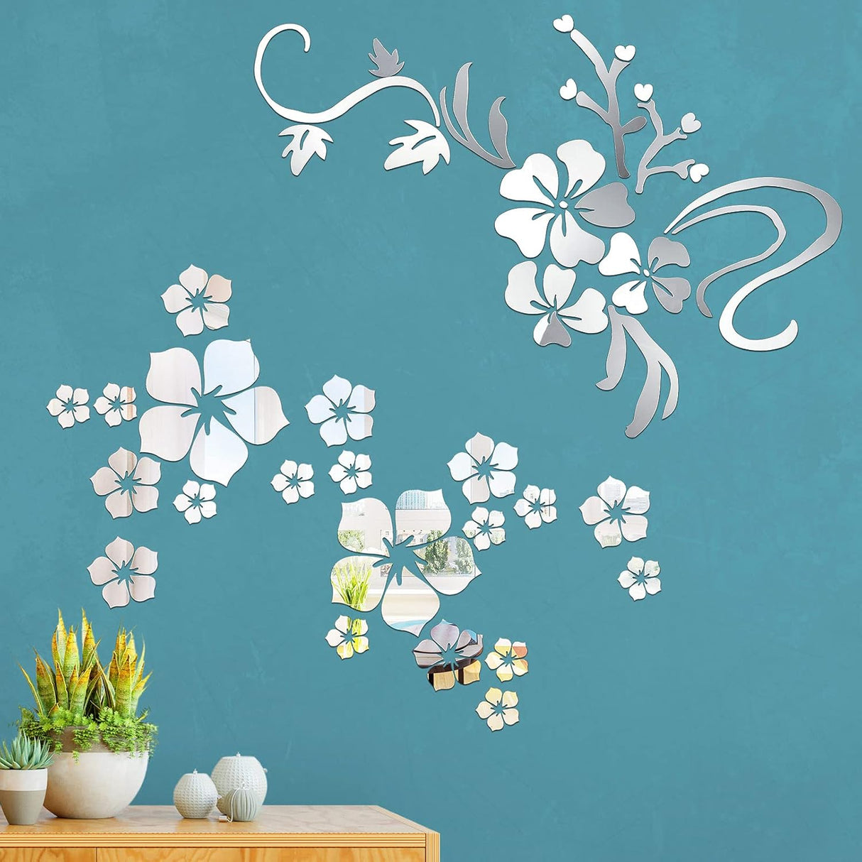 Sticker Floral 3D Acrílico - Espejos Adhesivos Removibles