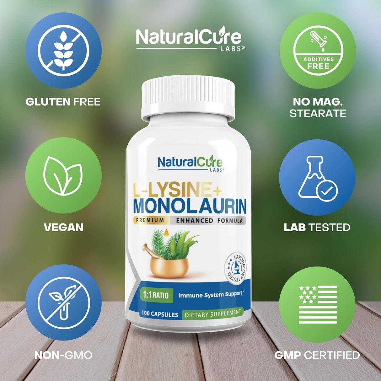 L-Lisina y Monolaurina 600mg 100 Cápsulas 1:1 Ratio