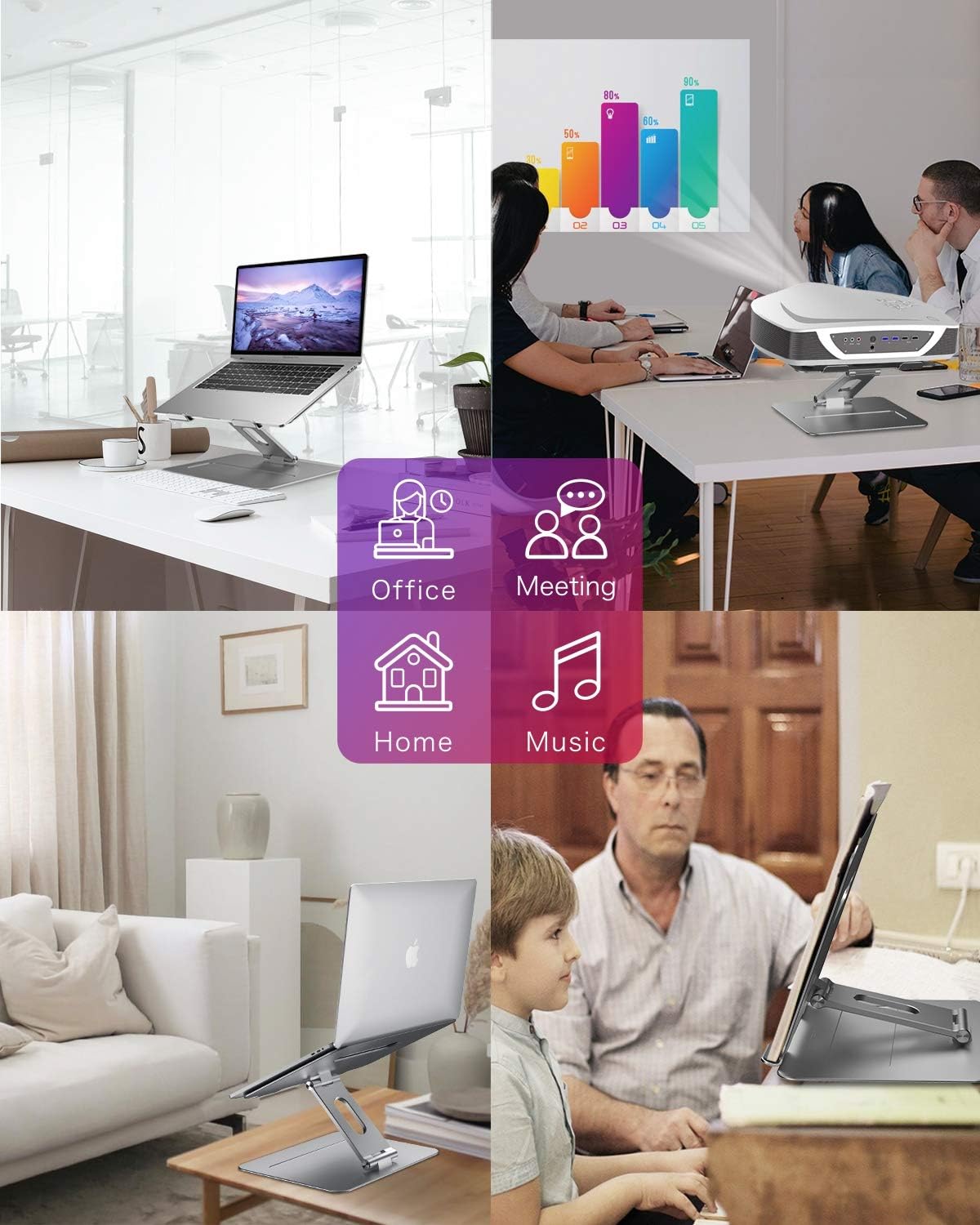 Brocoon - Soporte ajustable para computadora portátil, soporte ergonómico de aluminio para MacBook con ventilación térmica, elevador para portátil compatible con portátiles de 10 a 17 pulgadas