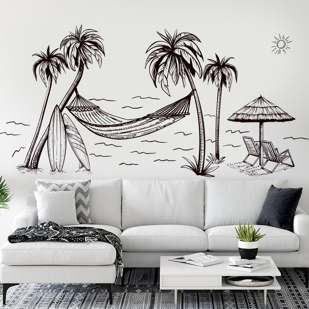 Vinilos Decorativos Palma Negra, Tropical, Mural de Hammock