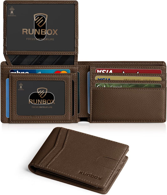 Cartera RUNBOX para hombres slim RFID, 2 ventanas ID, regalo