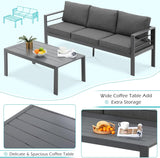 AECOJOY Muebles de patio modernos de aluminio con mesa auxiliar, juego de 7 piezas para conversación al aire libre con cojines gris oscuro para balcón, porche, césped y más