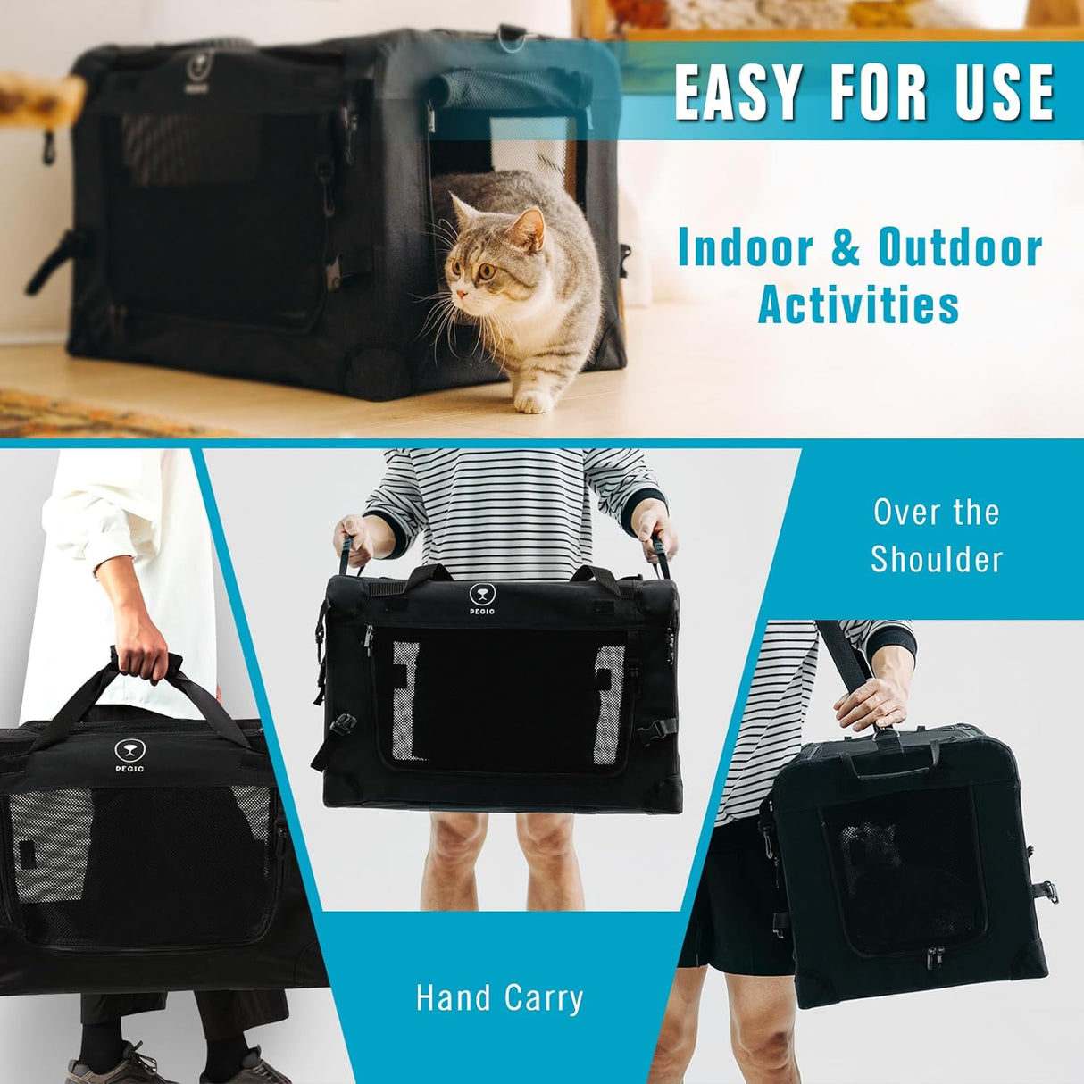 Transportadora de Gatos Pegic, Suave, Colapsable, XL para 2 Kittens