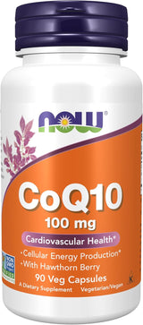Suplemento CoQ10 100 mg con Espino Blanco NOW, Veg 90 cápsulas