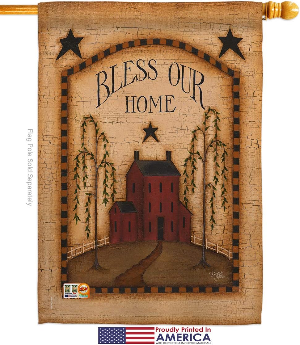 Bandera clásica Bless Our Home House Country Living Primitive Farm Western Barn American Rustic Cowboy Rural Ranch pequeña pancarta decorativa de regalo para patio, fabricada en Estados Unidos, 28 x 40 pulgadas