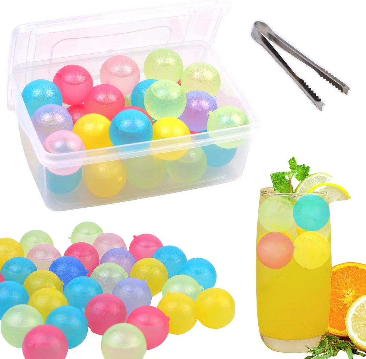 Cubos de Hielo Reutilizables con Tapa y Contenedor, Plástico