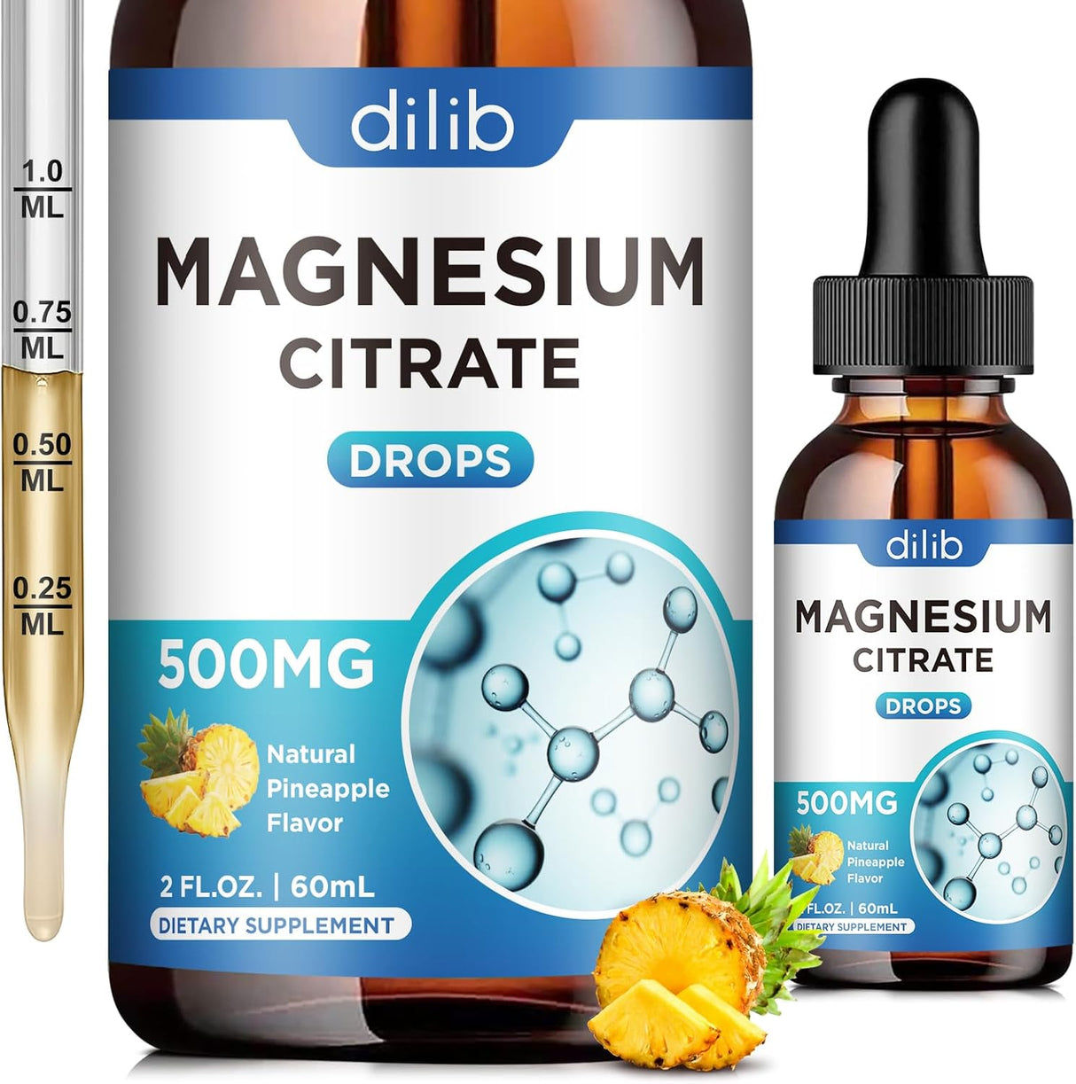 Citrato de Magnesio Líquido Vegano 500mg - Relajación, Sueño, Huesos, Músculos, Ácido Pícnico 2 oz