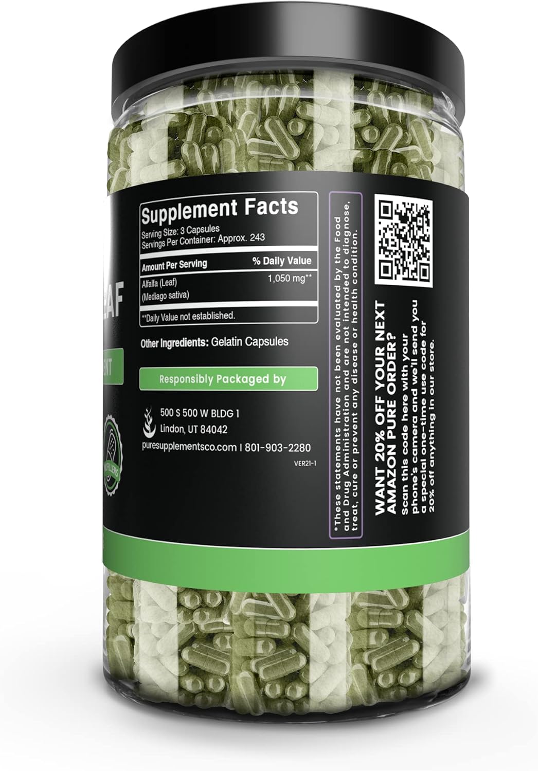 Hoja de alfalfa natural 100% pura sin estearatos ni rellenos
