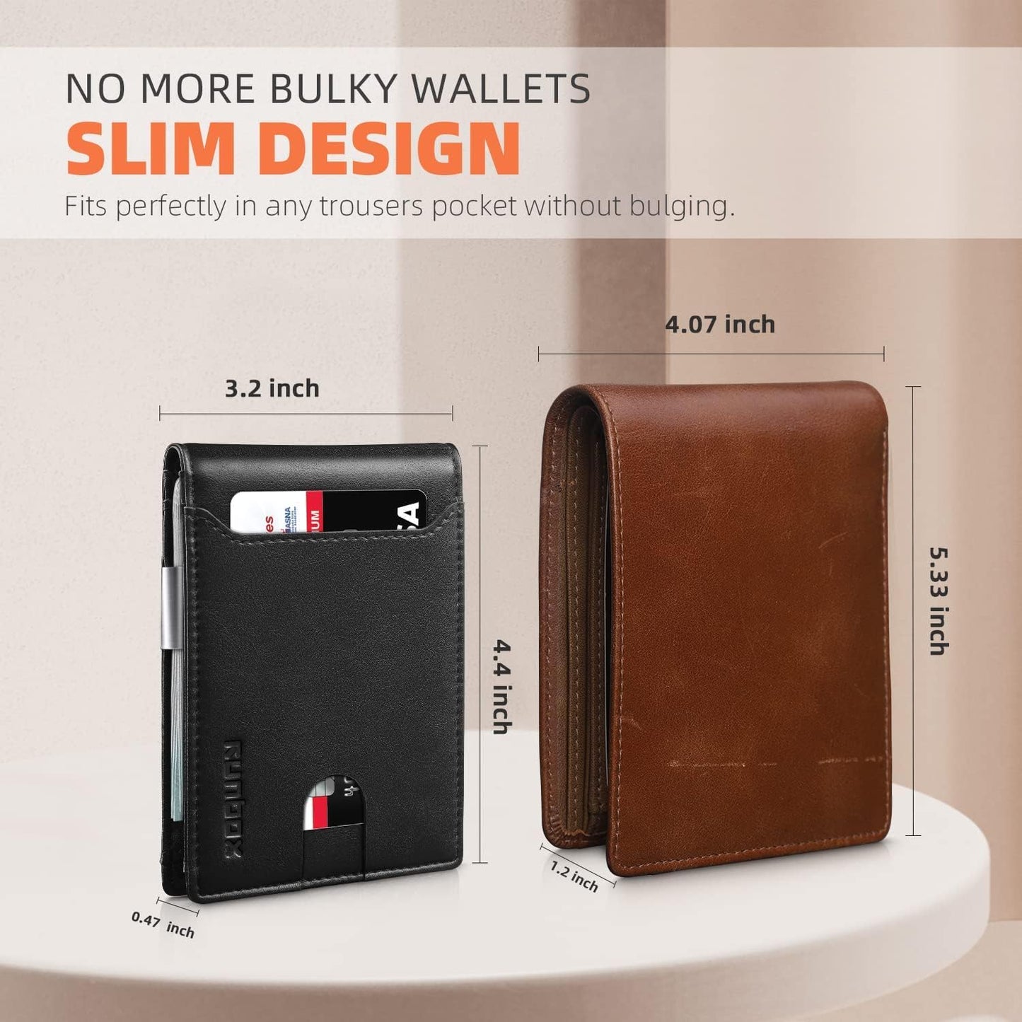 Billetera Slim RUNBOX para Hombre - Cuero, RFID, Bifold