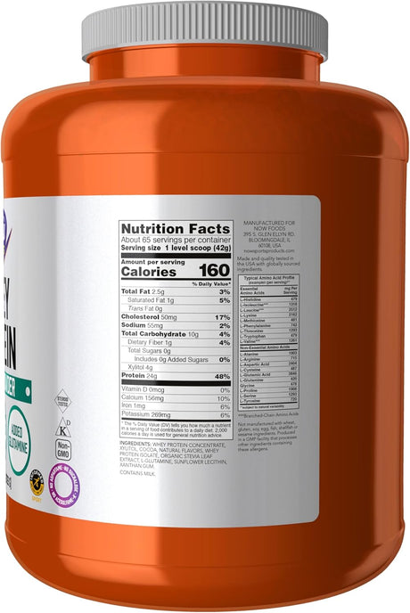 Suplemento de Proteína de Suero de NOW Foods, 24 g, BCAAs, Chocolate, 6 lb