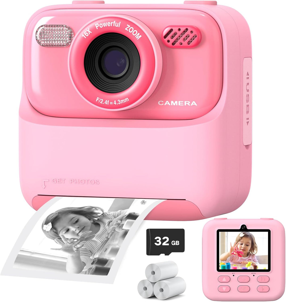 Cámara Instantánea Kids 1080P HD con Doble Lente y Papel