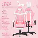Silla Gamer con Reposapiés y Diseño de Conejito, Modelo Pink