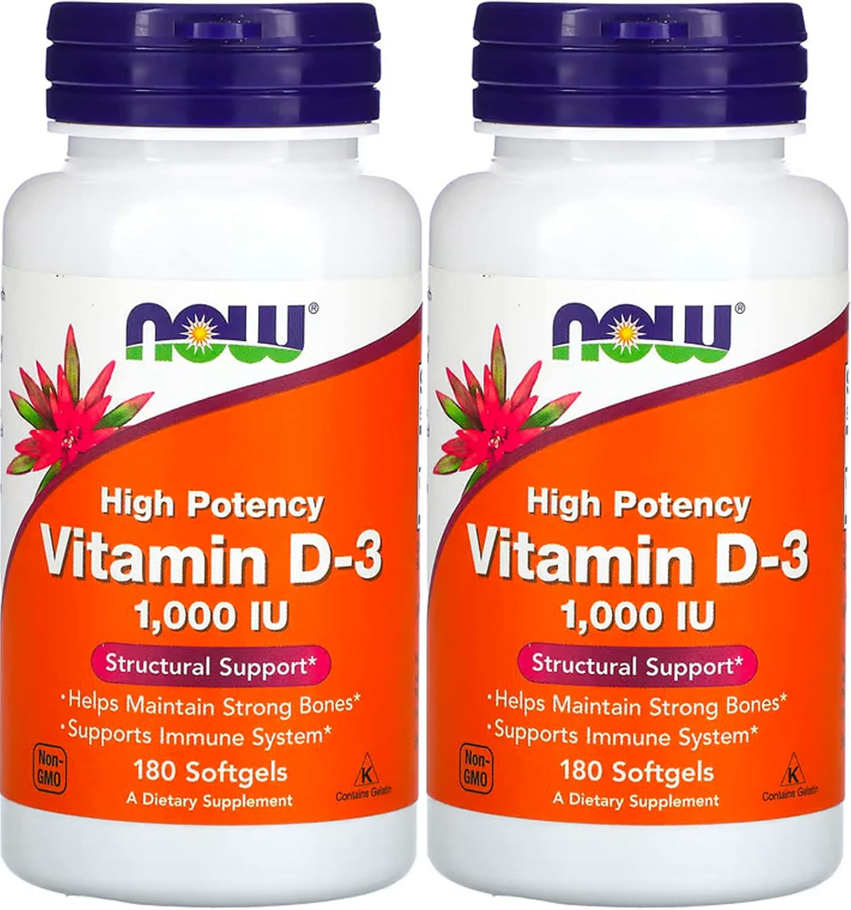 Now Foods Vitamina D3 1000 IU 180 cápsulas 2 pack