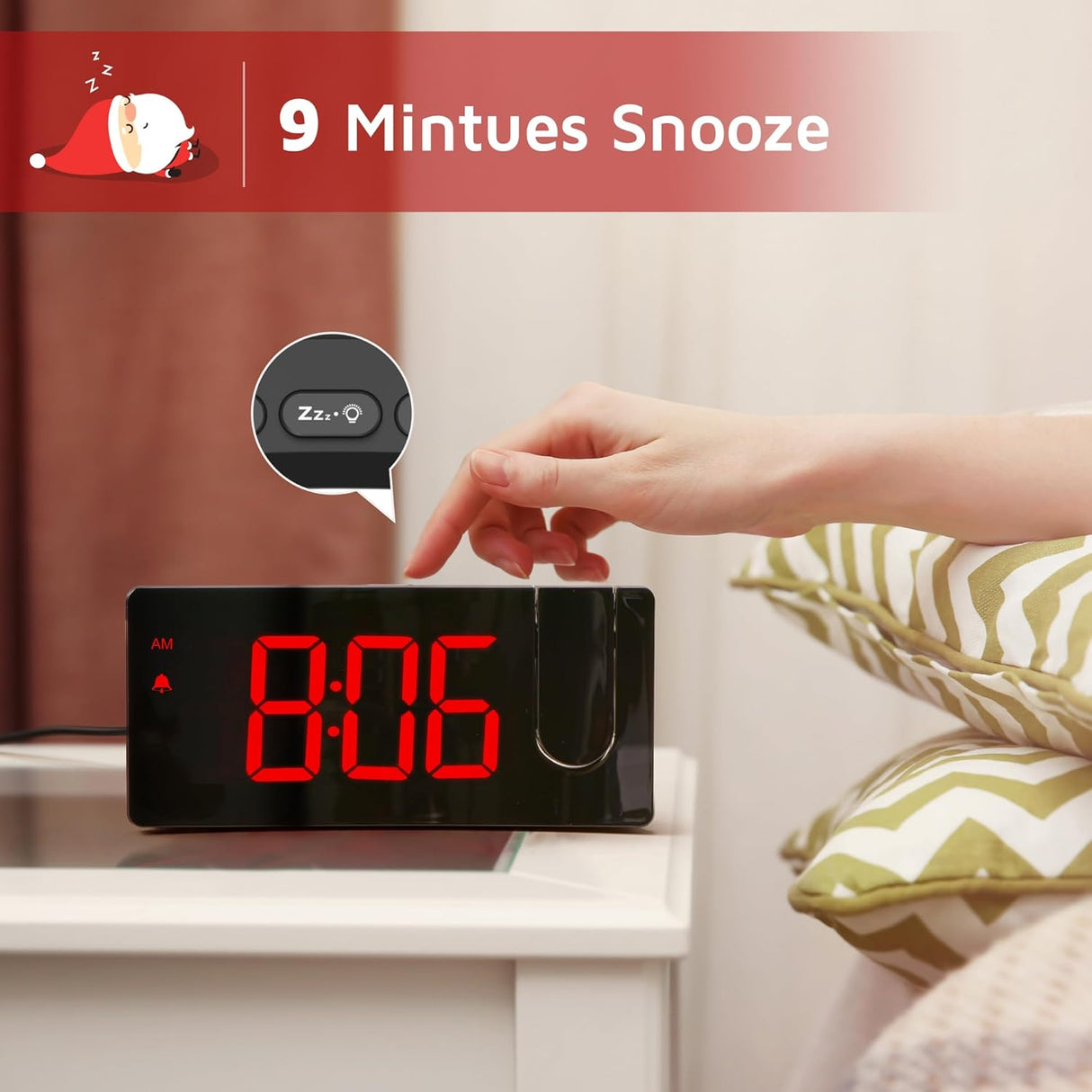 Reloj Despertador Proyector Digital con Diseño Curvo 180°