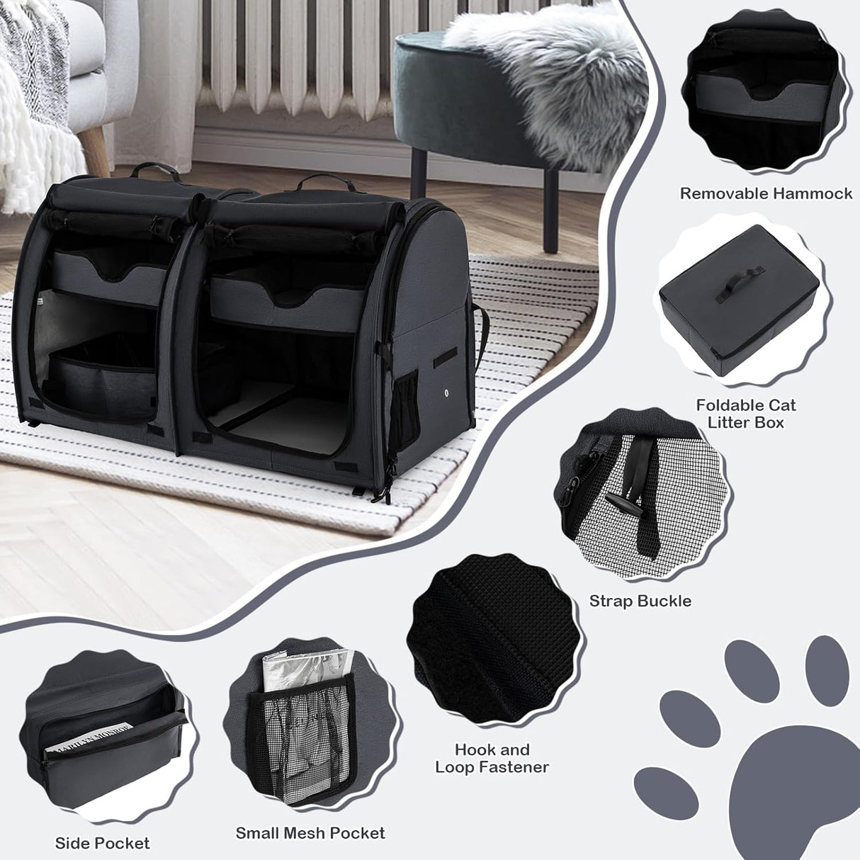 Transportín para gatos PETSITE, 40, con dos compartimentos