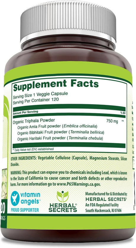 Suplemento Herbal Secrets Triphala 750 mg 120 cáp vegetales