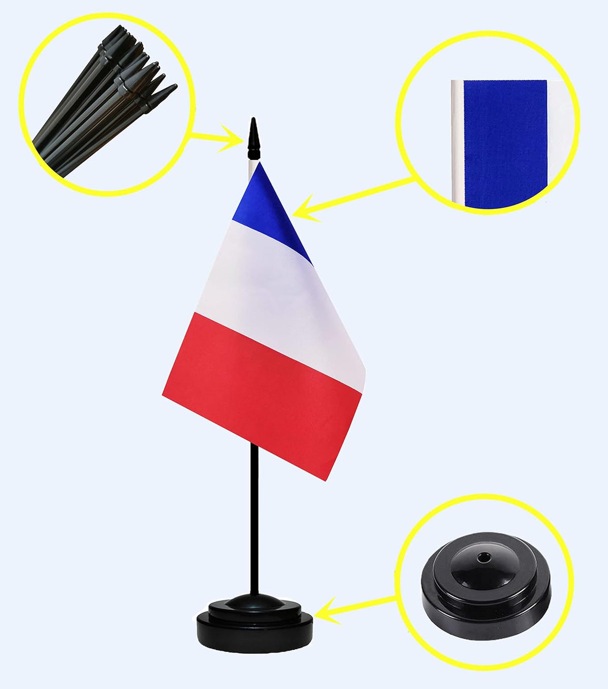 Banderas de escritorio USA y Francia, miniatura con base y soporte