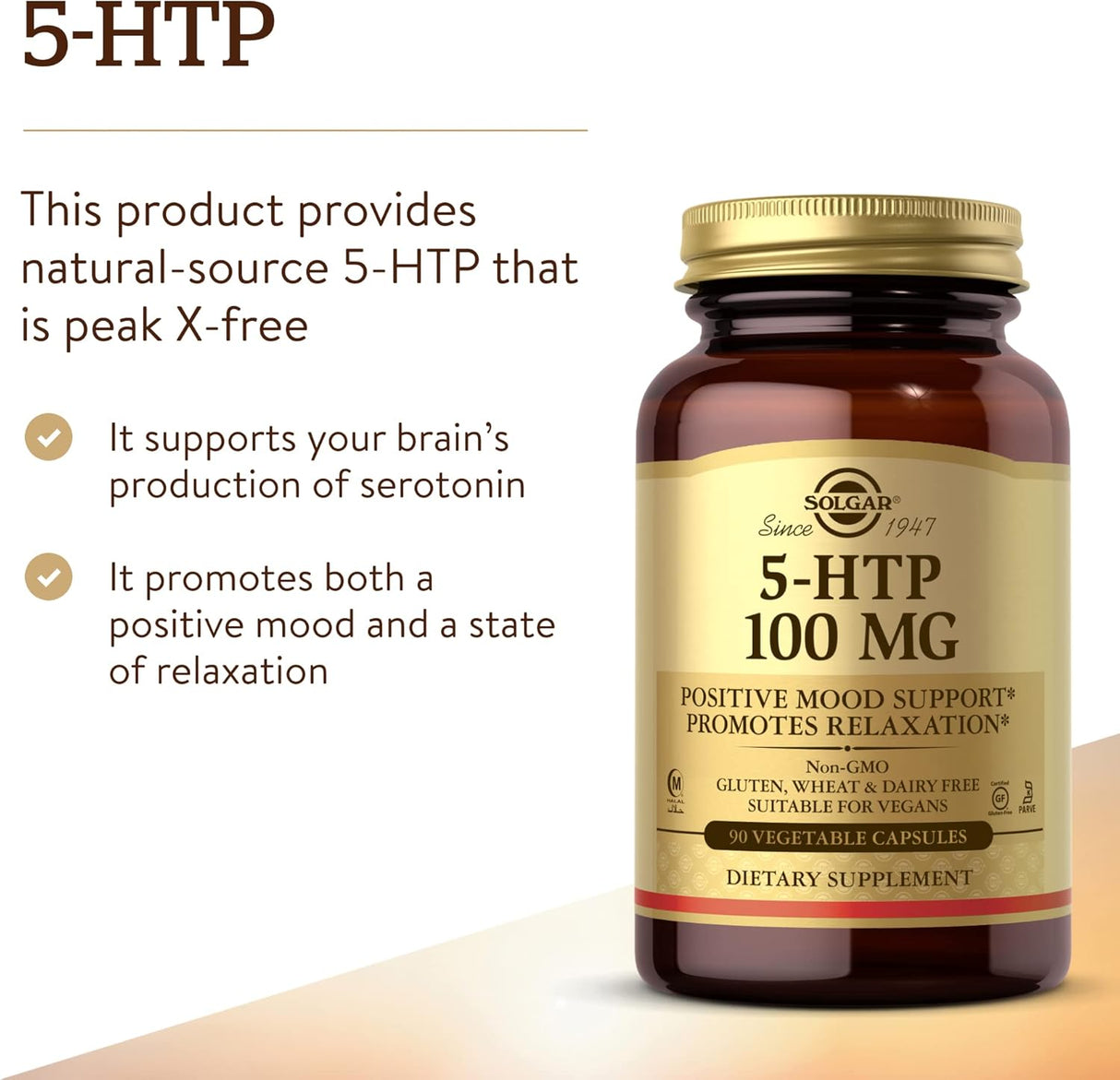 Suplemento Solgar 5-HTP 100 mg, 90 cápsulas vegetales