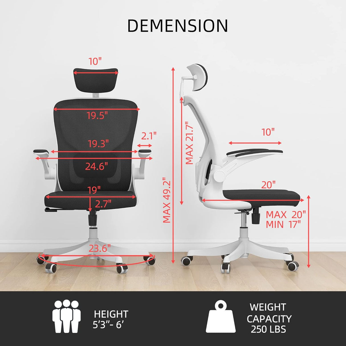 Oficina Silla Ergonómica con Soporte Lumbar y Reposacabezas 3D
