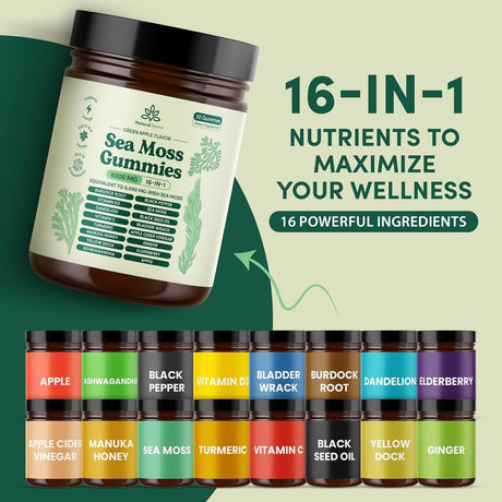 Gomitas de Sea Moss 16 en 1 - Ashwagandha, Búfalo, Diente de León