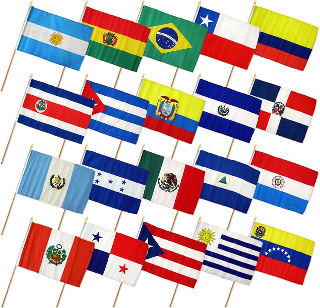 Juego de 20 banderas de madera de 12 x 18 pulgadas, 12 x 18 pulgadas, bandera de Estados Unidos latinoamericanos