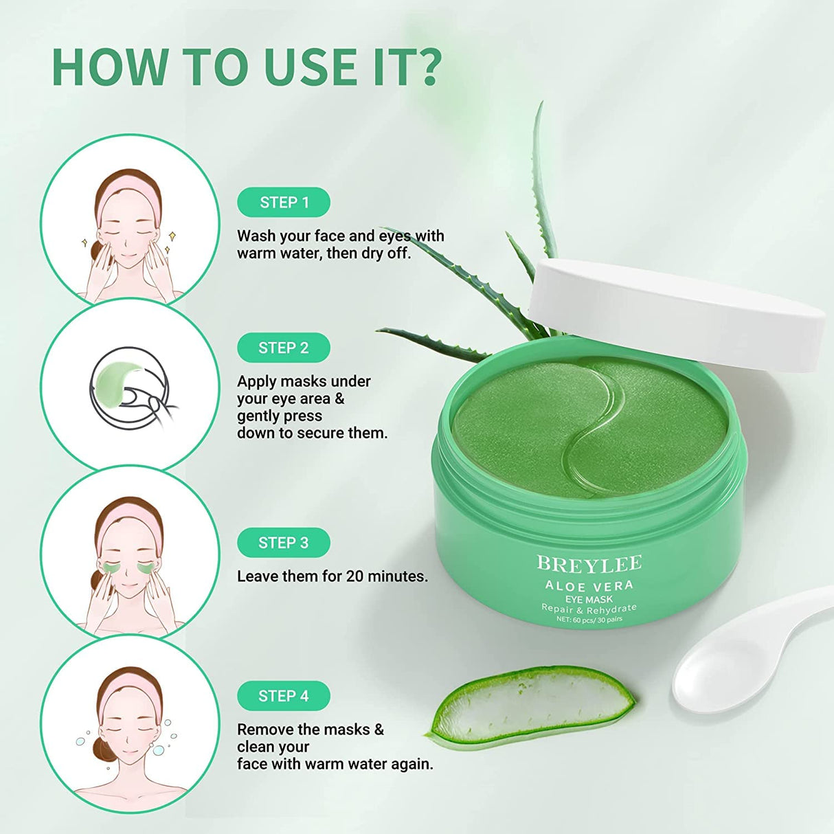 Máscara de ojos de aloe vera BREYLEE de materiales puros