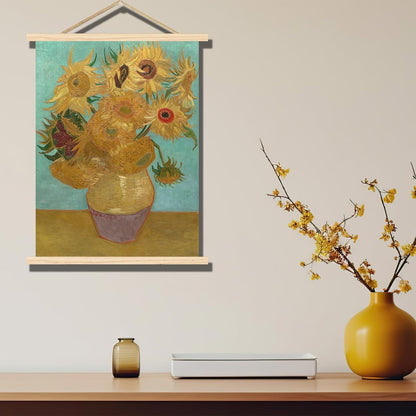 Póster colgante de girasoles en jarrón de madera, Van Gogh